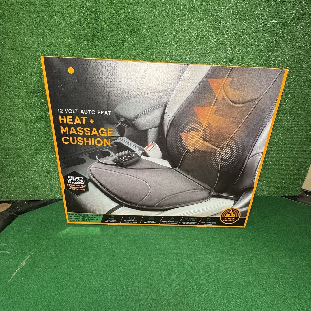 Universal Car Seat Massager Cushion Heat 12 Volt Comfort Black Relax New Sealed